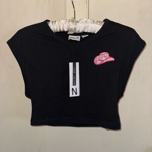 Noisy May Black Crop Top with Pink Hat Detail